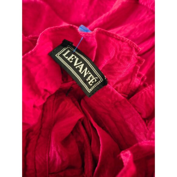 Vintage Levantè Red Silk Exaggerated Ruffle Blouse With Button Back & Tie Waist - Picture 5 of 7